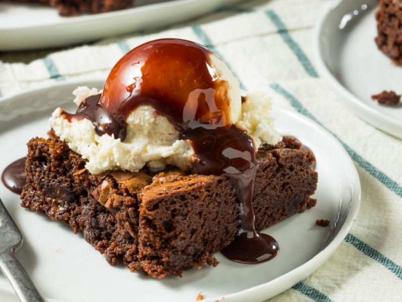 Brownie with Ice Cream and Chocolate Syrup