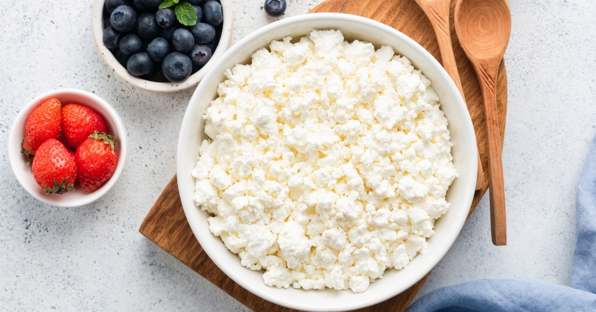 Cottage Cheese in a Bowl with Fresh Berries