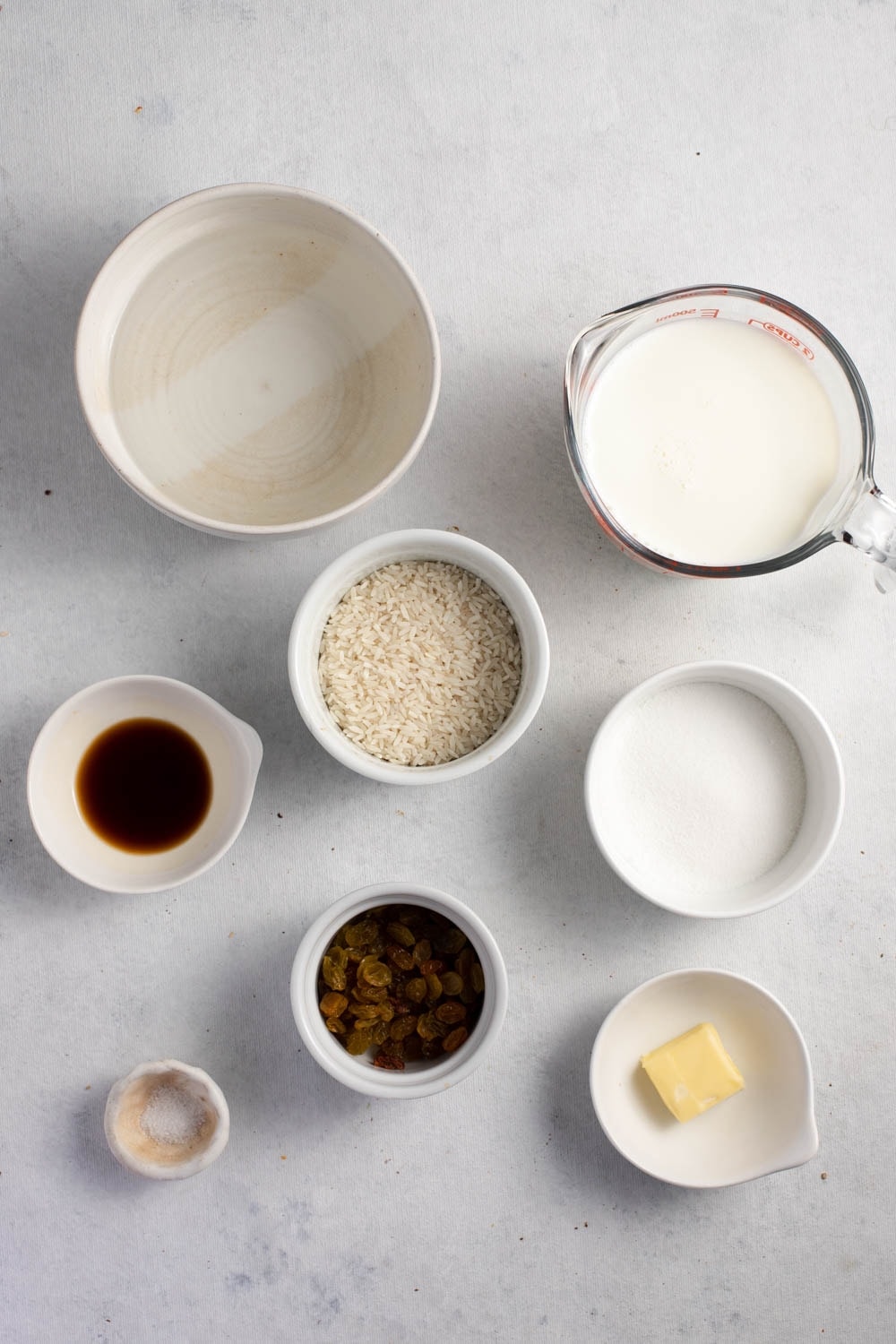Creamy Rice Pudding Ingredients - Water, Rice, Milk, Sugar, Salt, Egg, Raisins, Butter and Vanilla Extract
