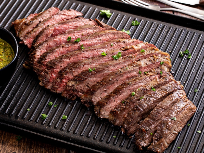 Sliced Flank Steak on a Grill
