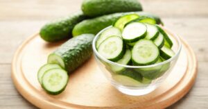 Fresh Organic Green Cucumber Slices in a Glass Bowl