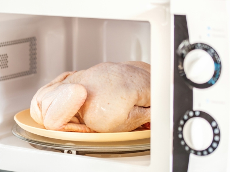 Defrosting Whole Raw Chicken in Microwave

