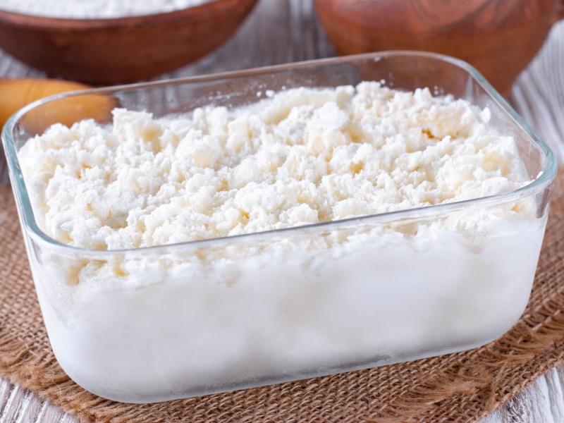 Frozen Cottage Cheese on a Glass Bowl