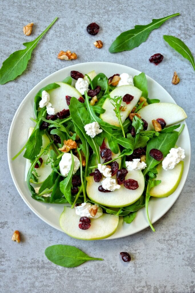 Healthy Apple Salad with Dried Cranberries, Arugula and Cheese