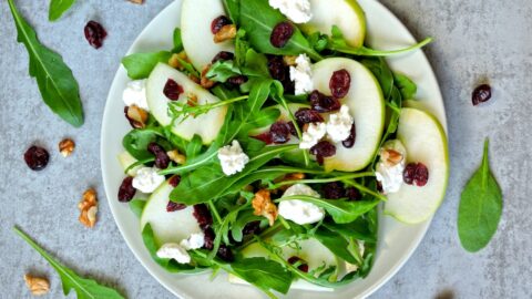 Healthy Apple Salad with Dried Cranberries and Arugula