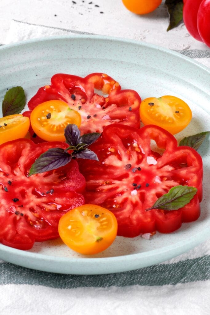 Homemade Beefsteak Tomatoes Salad with Cherry Tomatoes