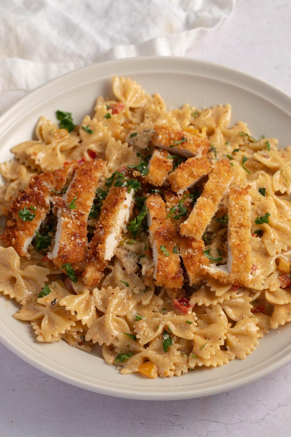 Homemade Chicken Pasta with Farfalle, Mushrooms and Bell Peppers