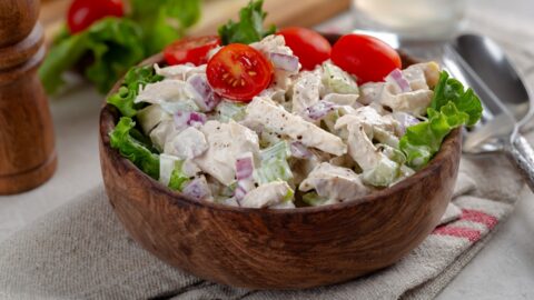 Homemade Creamy Chicken Salad with Lettuce and Tomatoes