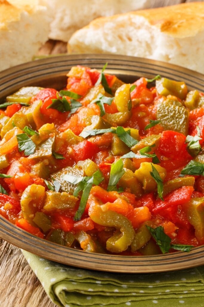 10 Best Traditional Moroccan Appetizers featuring Homemade Moroccan Salad with Pepper, Tomatoes and Garlic