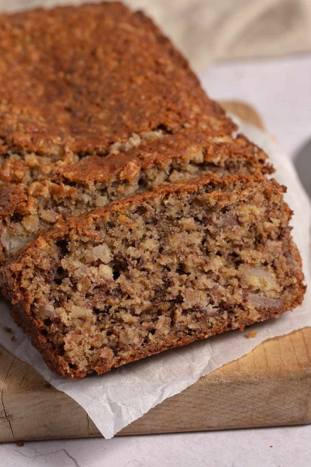 Slices of Homemade Oatmeal Banana Bread with Nuts