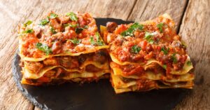 Homemade Pasta Lasagna with Meat, Cheese and Herbs