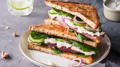 Homemade Cream Cheese Sandwich with Ham and Spinach