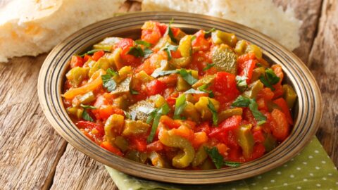 Homemade Moroccan Salad with Peppers, Tomatoes and Garlic
