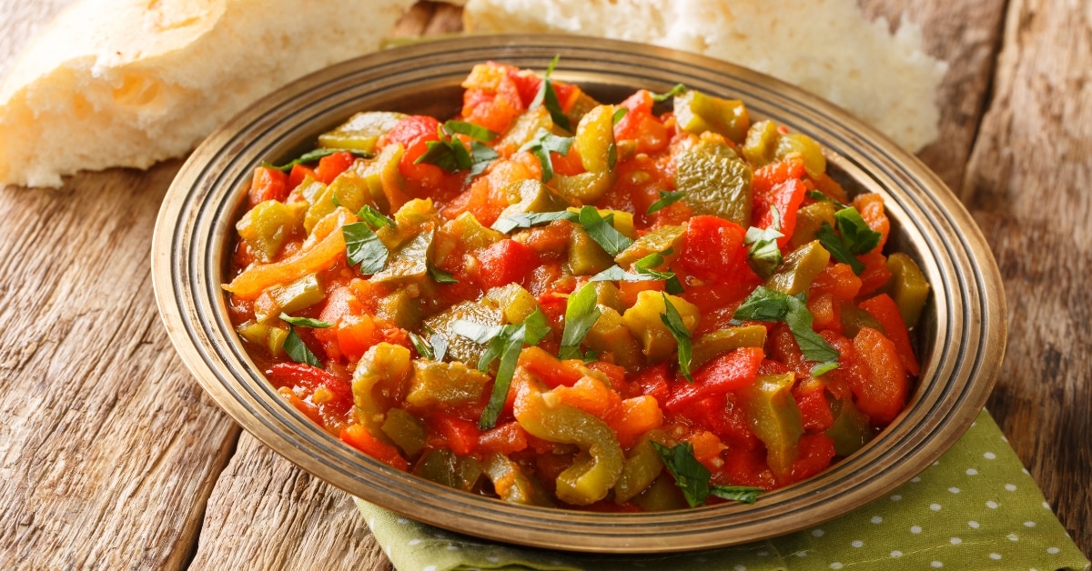 Homemade Moroccan Salad with Peppers, Tomatoes and Garlic