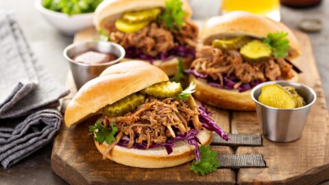 Homemade Pulled Pork with Red Cabbage and Pickles