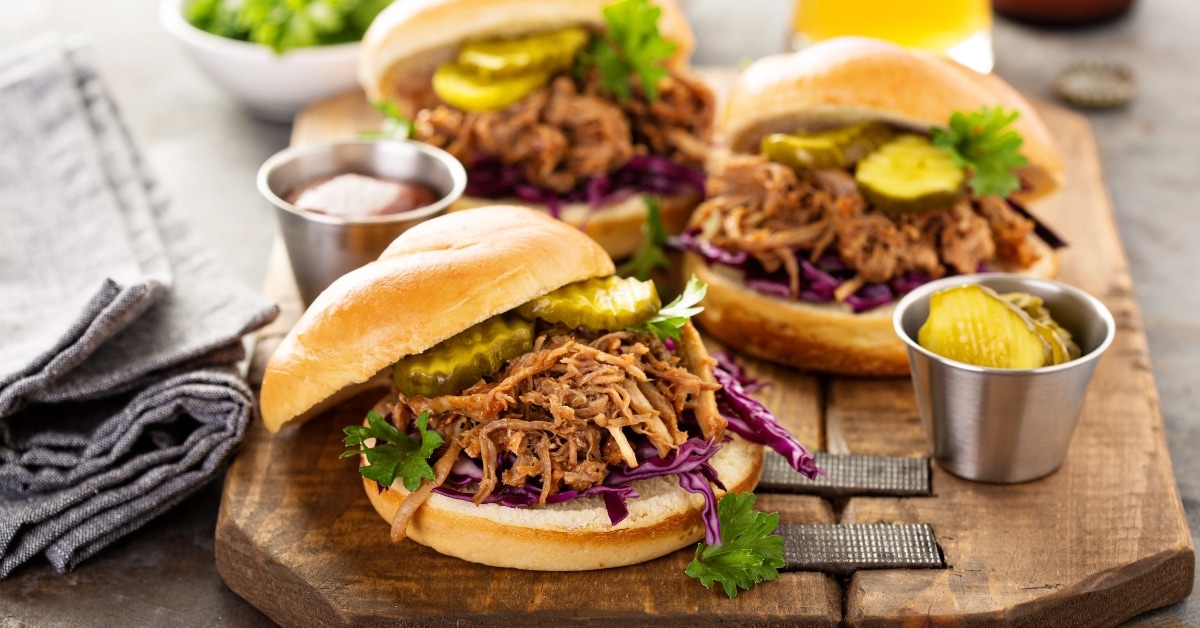 Homemade Pulled Pork with Red Cabbage and Pickles