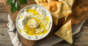 Labneh Cheese Dip with Olive Oil and Pita