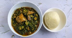 Mashed Yam or Fufu with Seafood Okra Soup