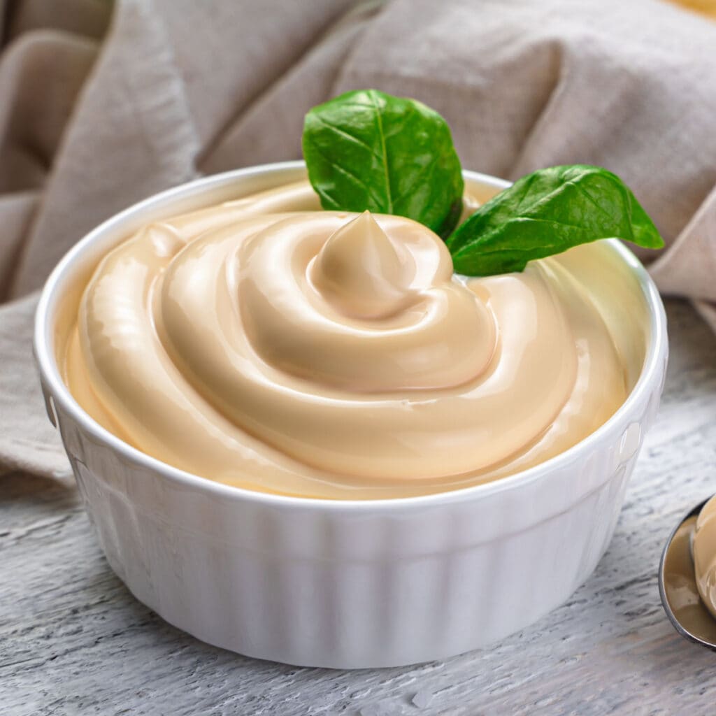 Mayonnaise in a White Bowl
