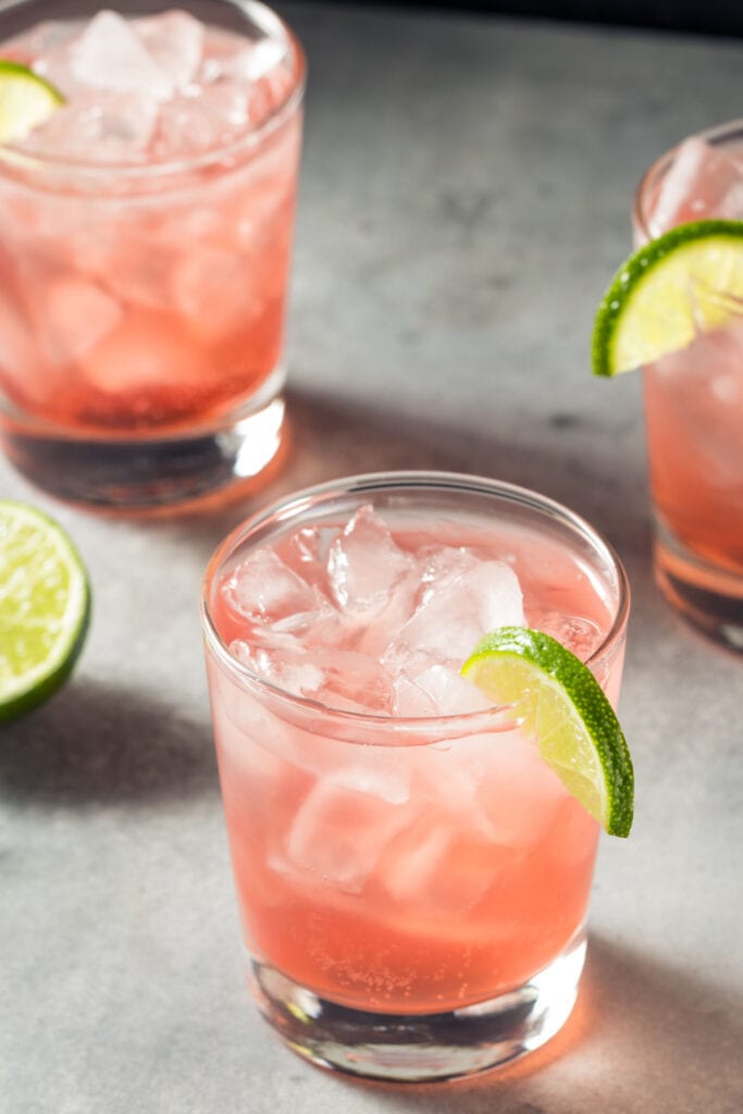 Three Glasses of Pink Whitney and Sprite with Slice of Lime
