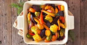 Roasted Vegetables with Carrots, Corn, Brussels Sprouts and Beets
