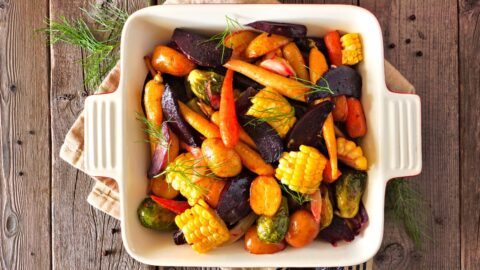 Roasted Vegetables with Carrots, Corn, Brussels Sprouts and Beets