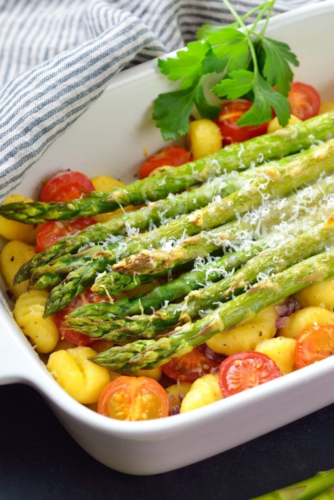 Spring Asparagus Casserole with Tomatoes and Gnocchi