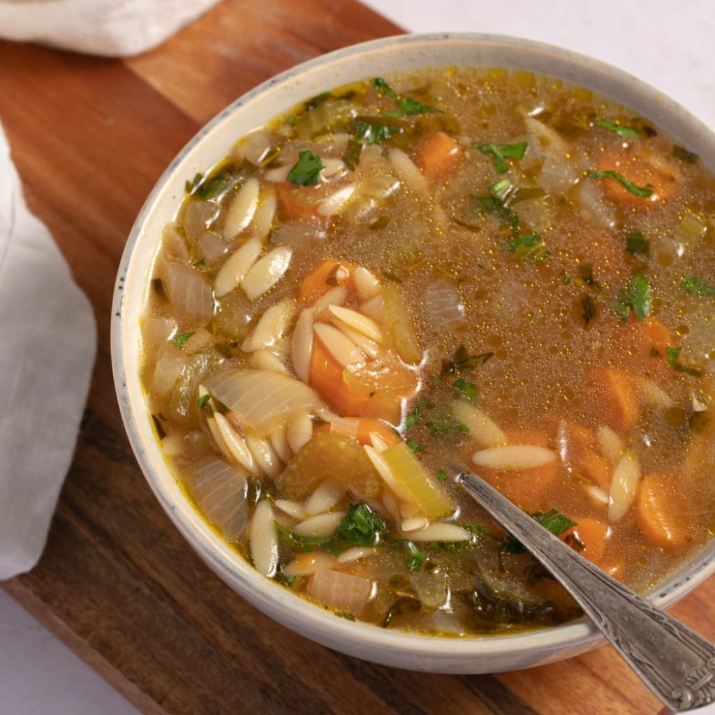 Warm Vegetable Noodle Soup in a Bowl