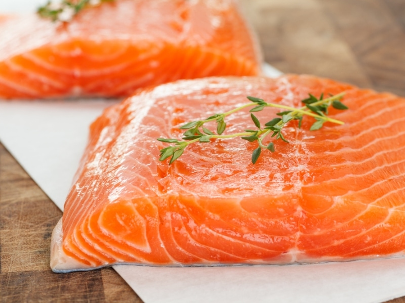 Fresh and Raw Atlantic Salmon Meat Slices