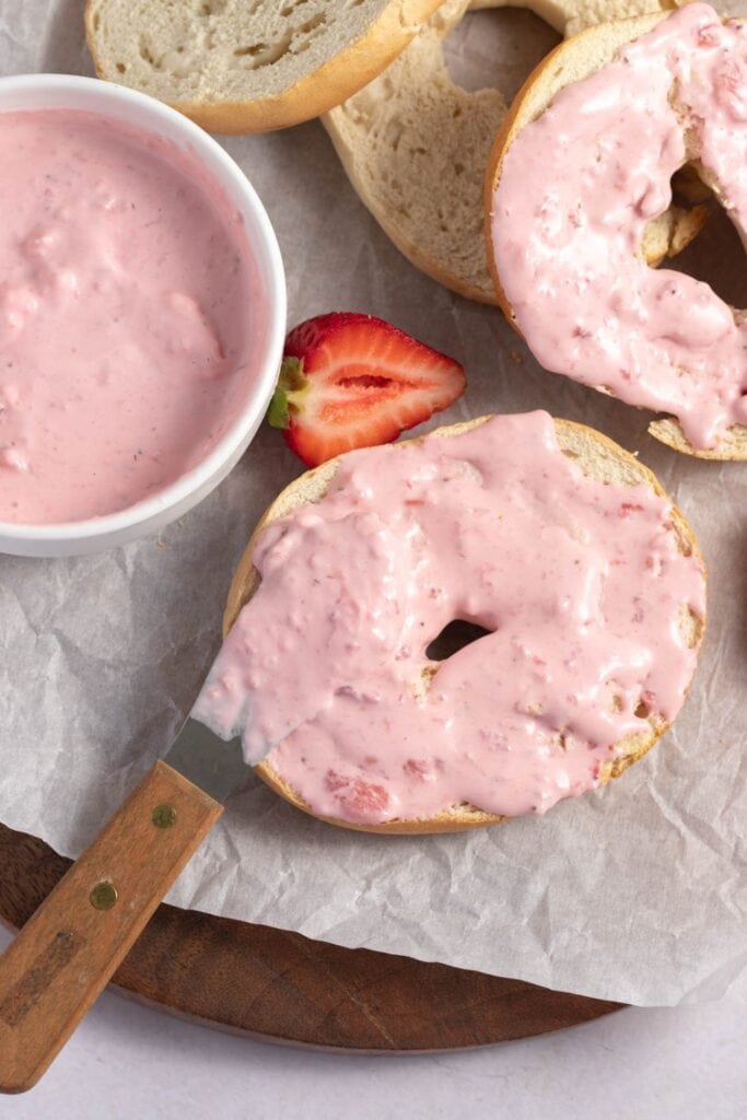 Bagels Topped with Strawberry Cream Cheese