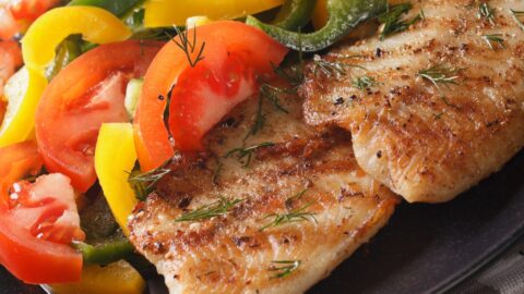 Baked Tilapia Fish Fillet with Tomatoes and Belle Pepper