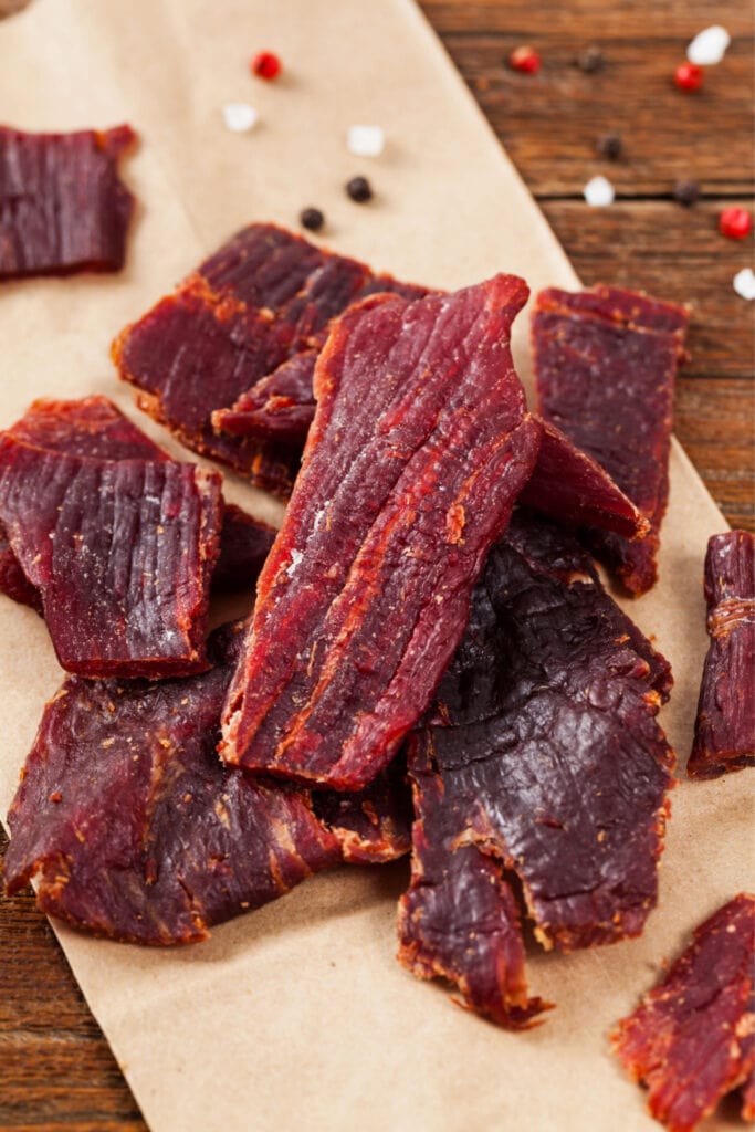 Beef Jerky on a Parchment Paper with Spices