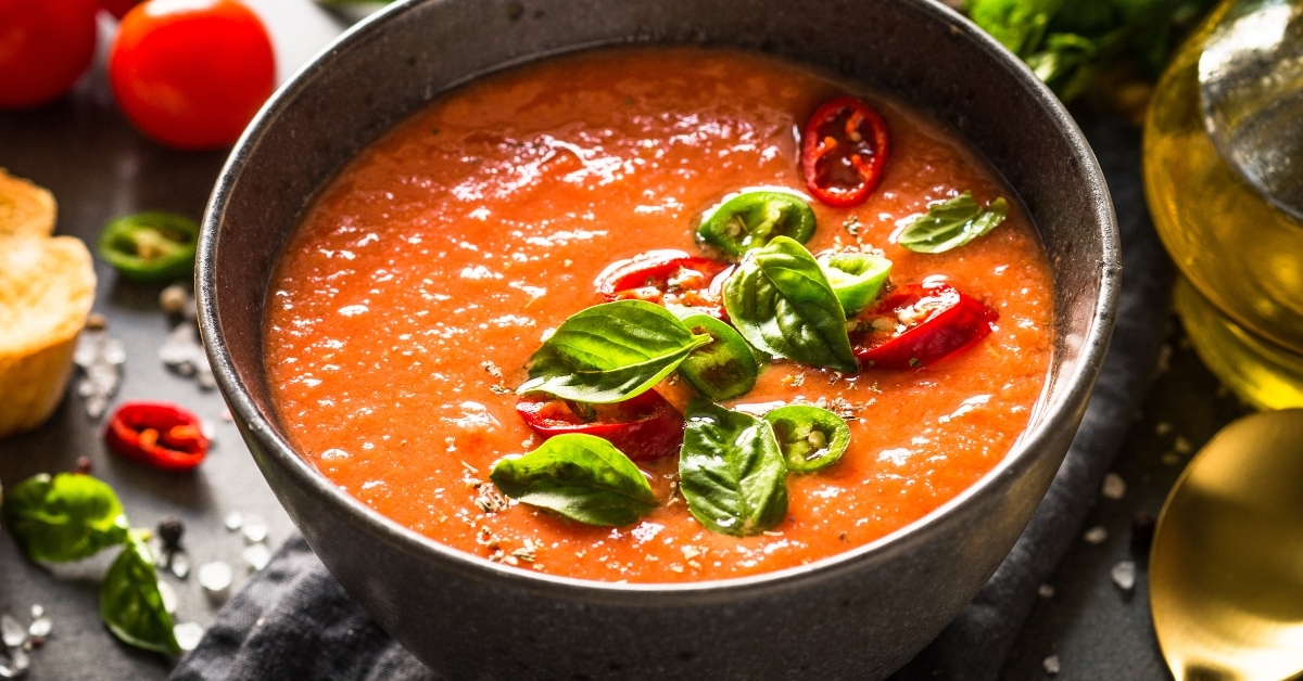 Bowl of Homemade Gazpacho Tomato Soup
