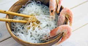 Bowl of Konjac Noodles with Shrimp in a Bowl