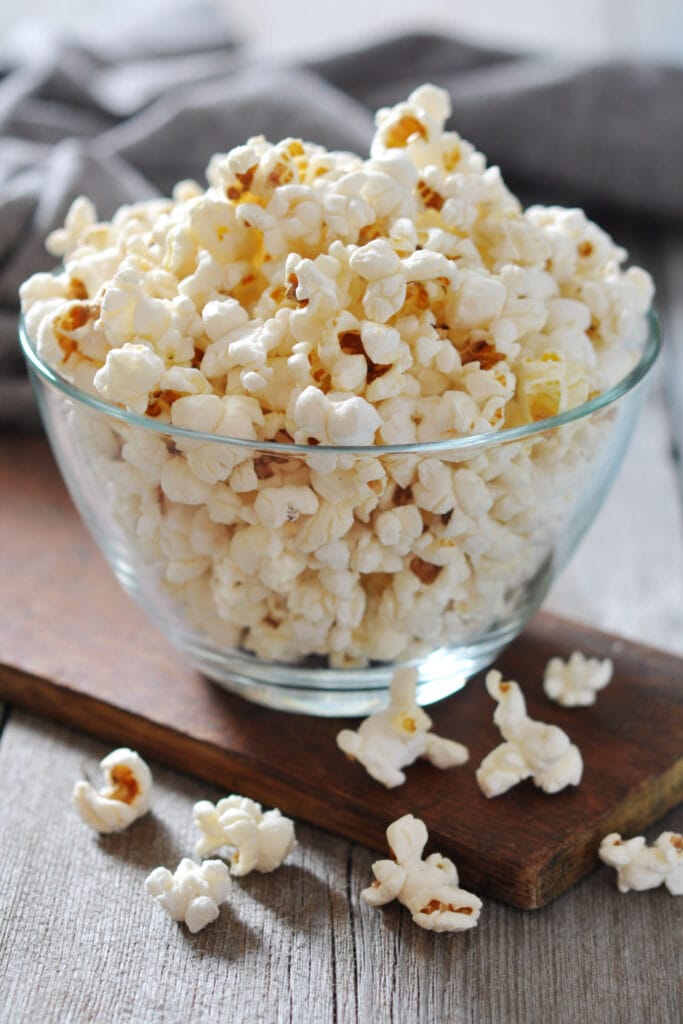Bowl of Popcorn on a Wooden Bowl