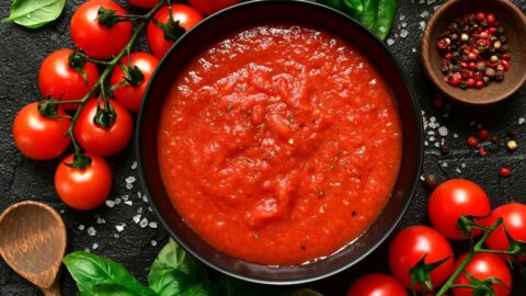 Bowl of Tomato Passata or Puree with Fresh Tomatoes