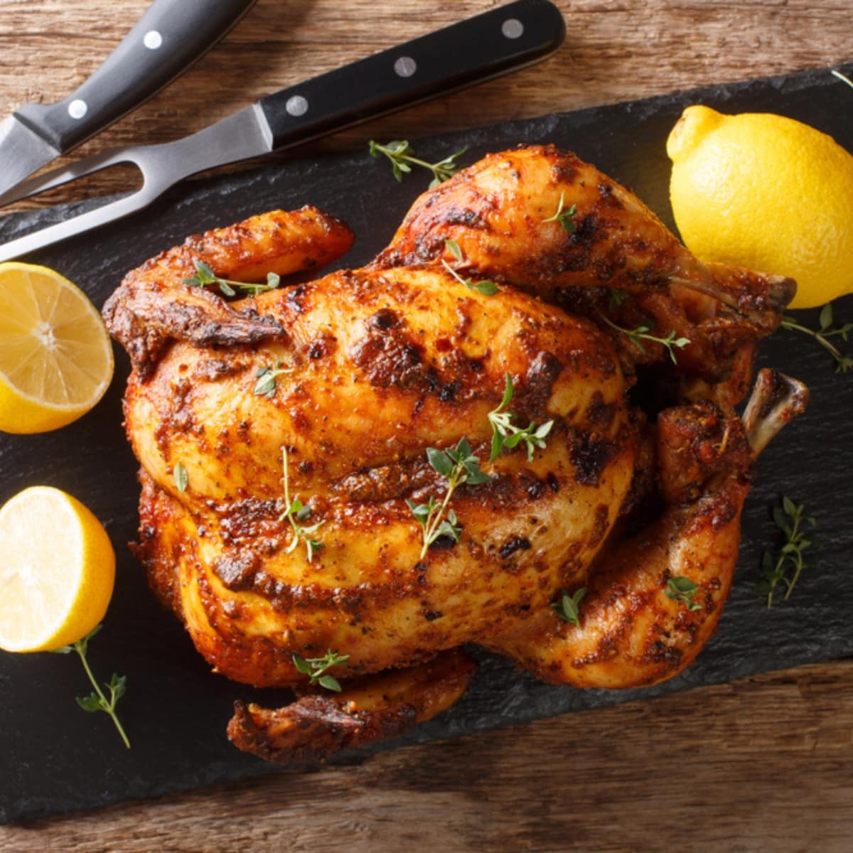 Whole Broiled Chicken With Fresh Lemons, Herbs and Spices
