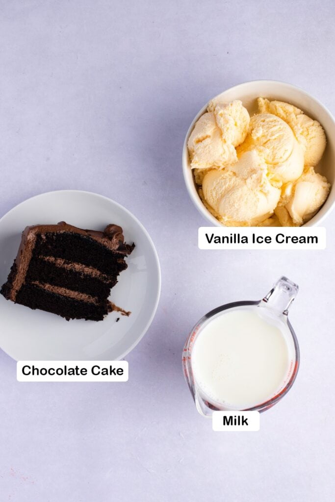 Chocolate Cake Shake Ingredients - Ice Cream, Milk, Chocolate Cake and Espresso