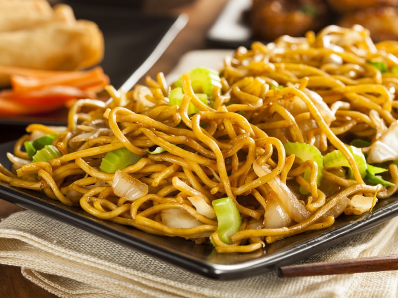 Stir Fry Chow Mien with Vegetables on a Plate