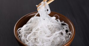 Cooked Glass Noodles in a Wooden Bowl