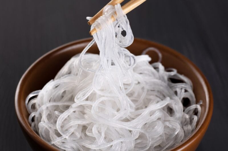Cooked Glass Noodles in a Wooden Bowl