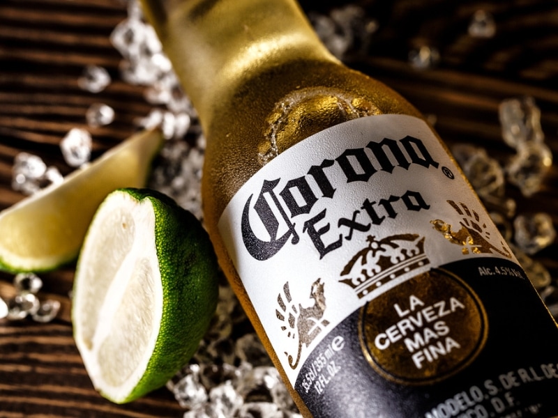 Close-Up of Bottle of Corona Extra and a Slice of Lime
