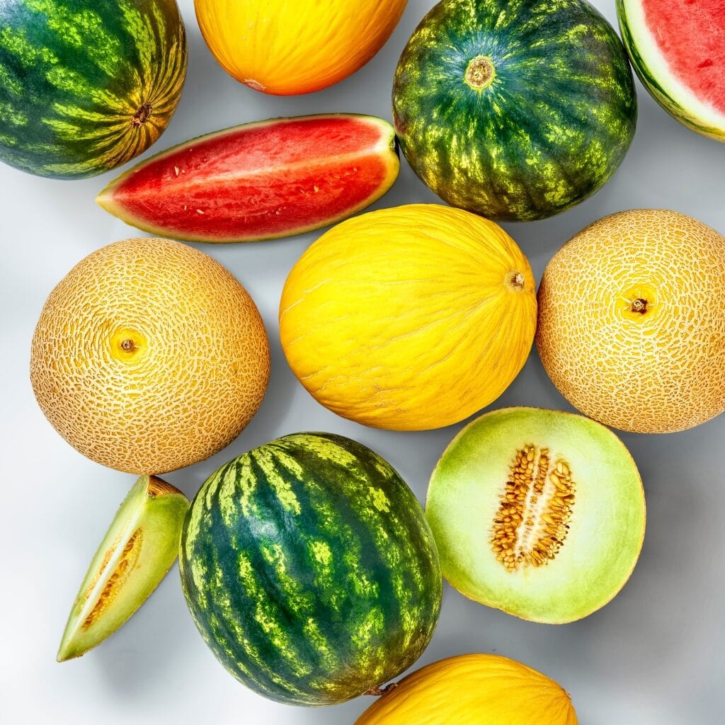 Different Types of Melons Including Watermelon, Cantaloupes and Sweet Honeydew