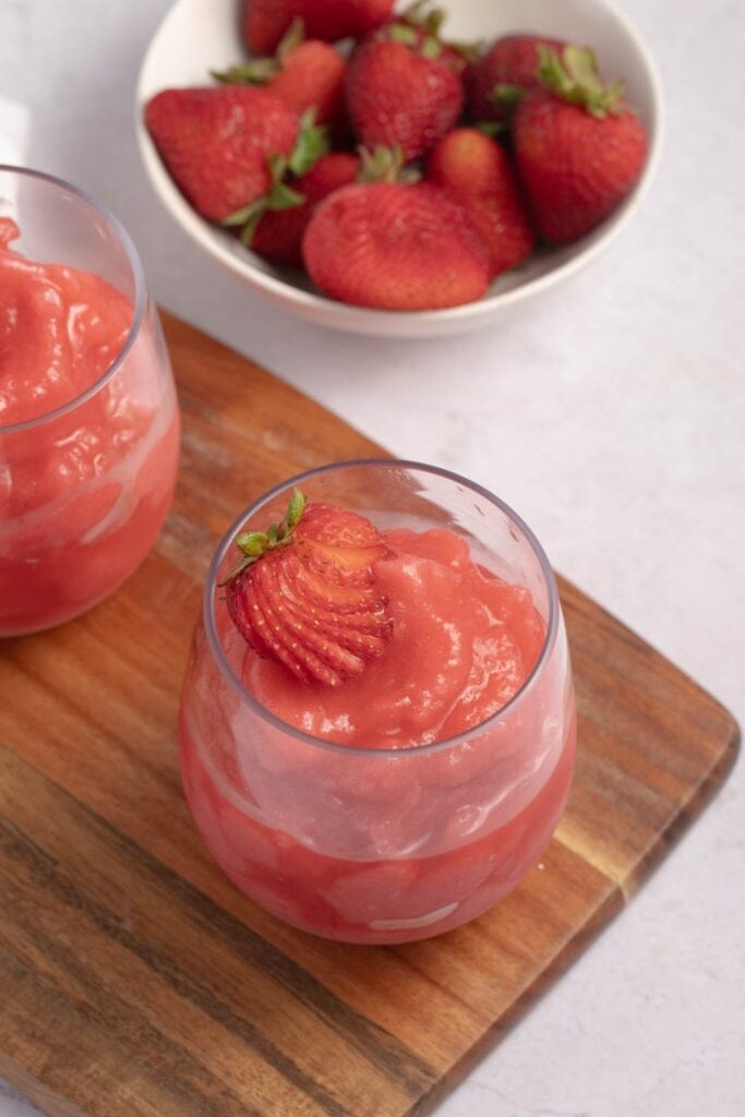 Glasses of Homemade Frose with Rose Wine, Strawberries and Ice