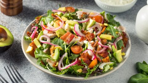 Healthy BLT Salad with Bacon, Lettuce, Tomatoes and Onions