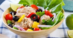 Healthy Homemade Tuna Salad with Tomatoes and Black Olives