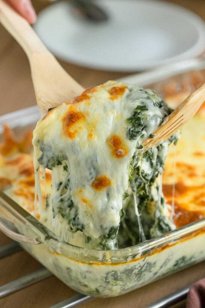 Homemade spinach and artichoke dip with cheese