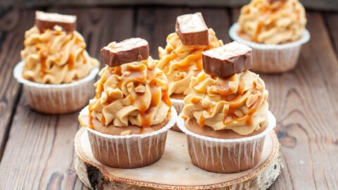 Homemade Cupcakes with Whipped Cream and Salted Caramel