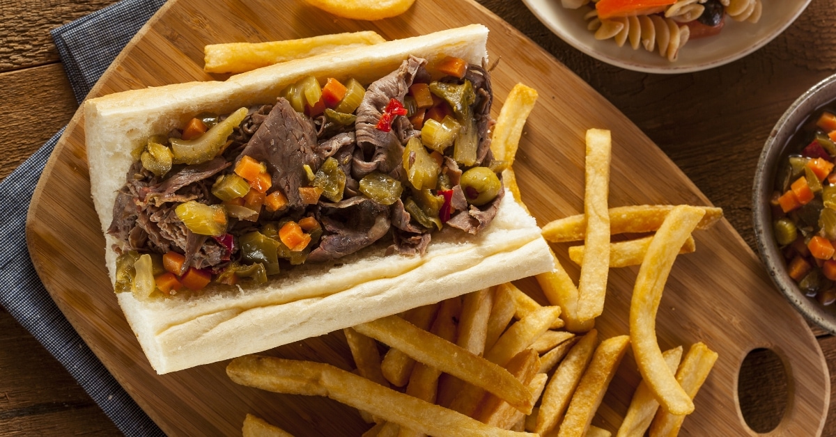 Homemade Italian Beef Sandwiches Served with Fries