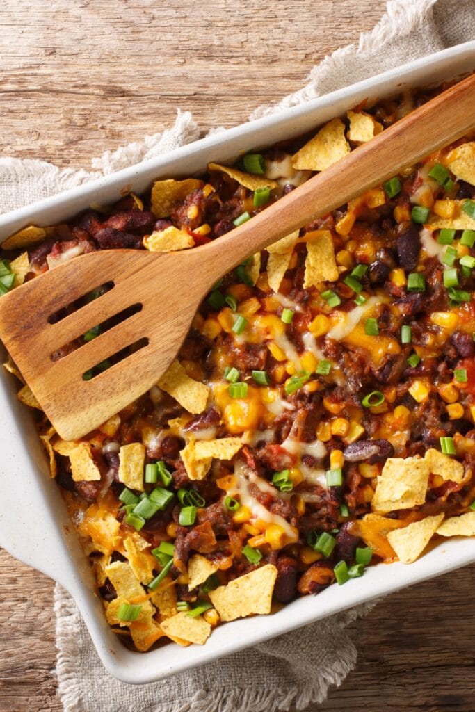 Homemade Mexican Casserole with Red Beans and Nachos